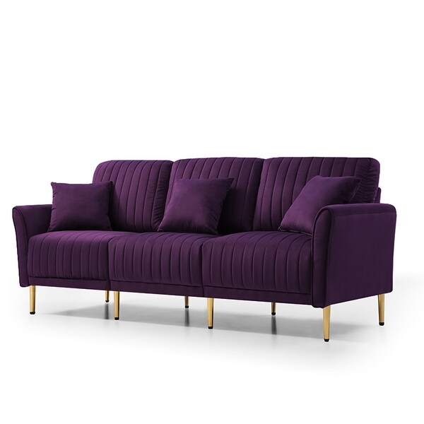 Purple Luxurious Velvet Sofa Set with Removable Tufted Cushions (3